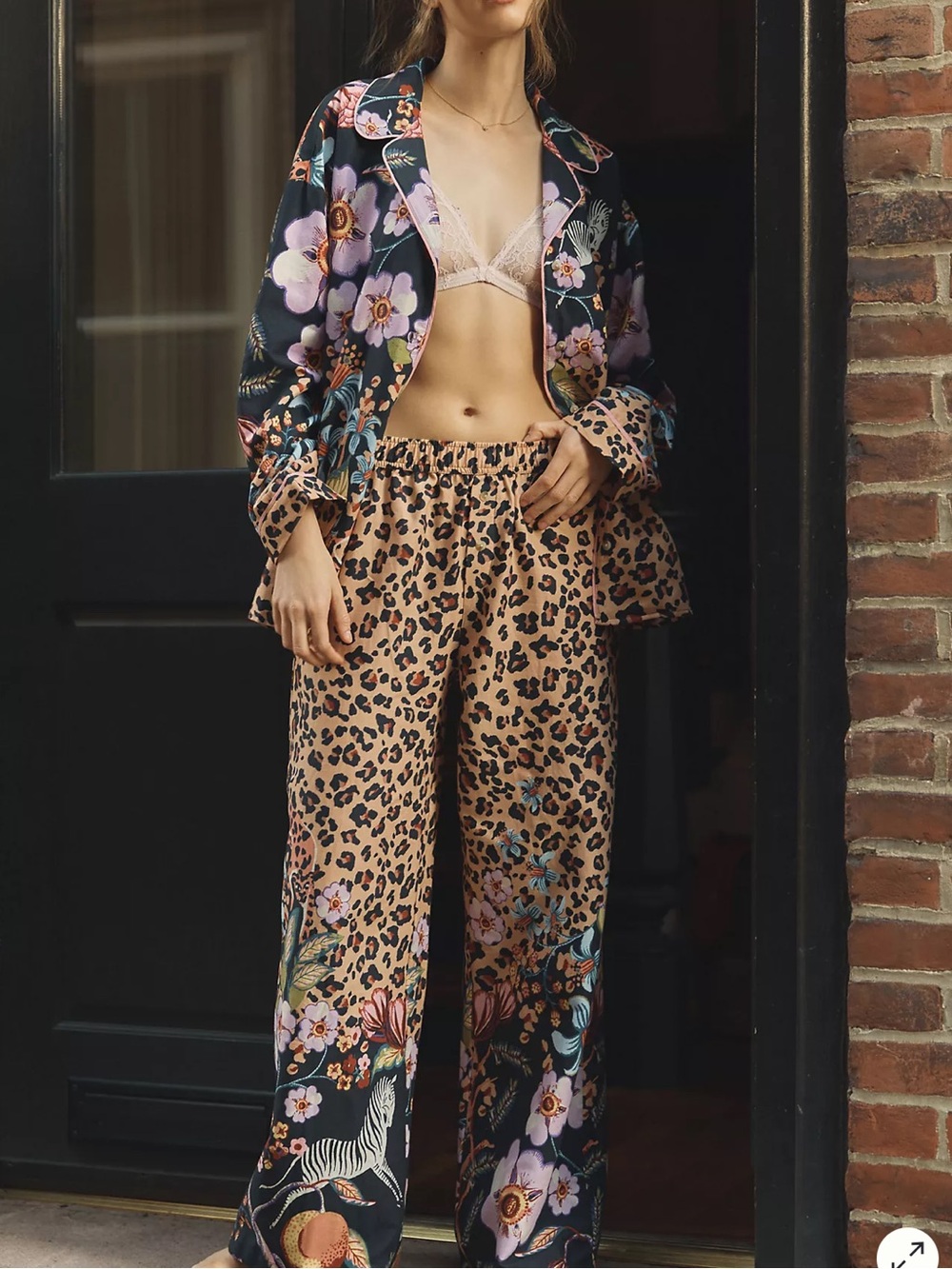 Anthropologie PJ Set LyreBird Cloud Flannel Pajama Leopard Print
